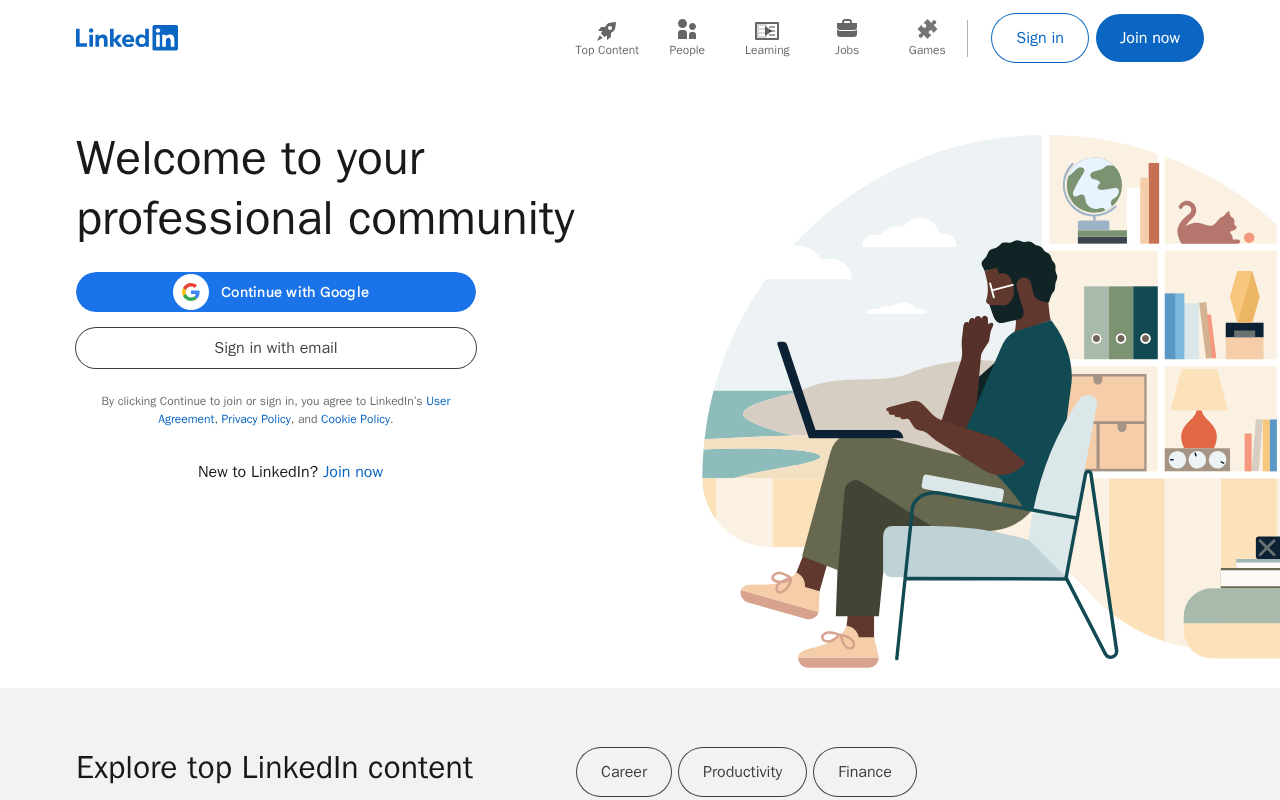 LinkedIn(リンクトイン)のトップページ