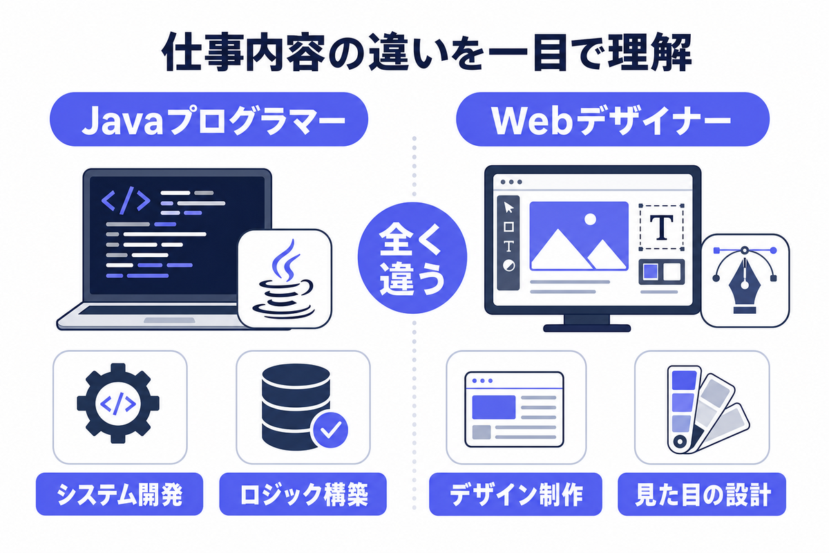 JavaプログラマーとWebデザイナーの仕事内容は全く異なる