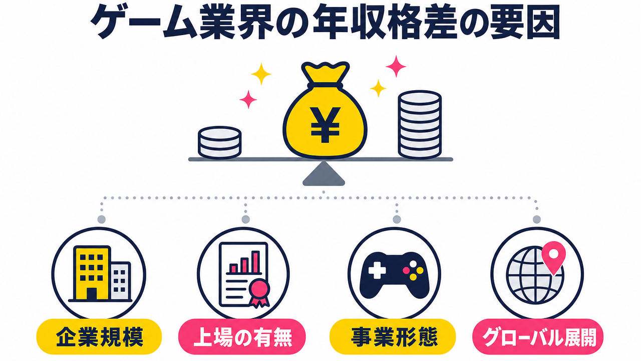 ゲーム業界の年収格差はなぜ生まれるのか｜企業規模・上場・事業形態の影響
