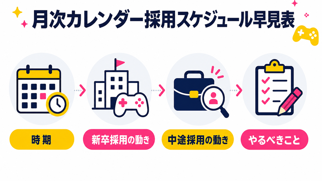 【月次カレンダー】2026年ゲーム会社採用スケジュール早見表