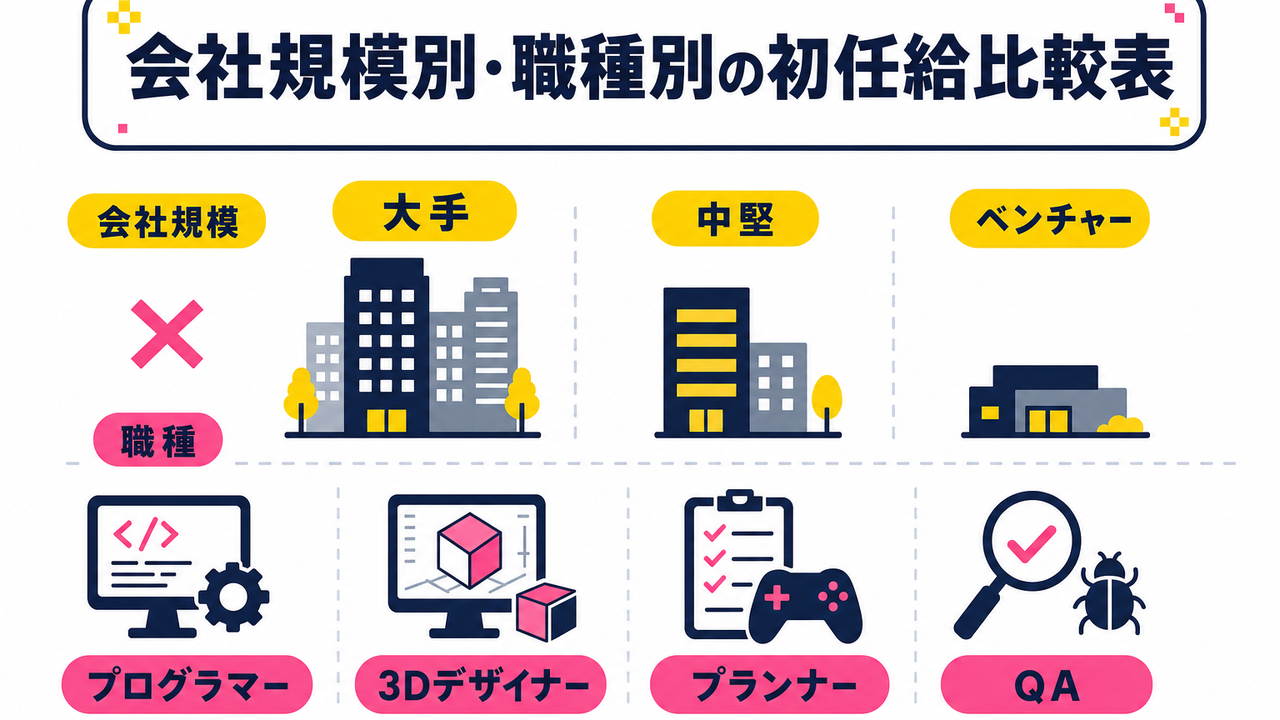 会社規模別・職種別の初任給比較表