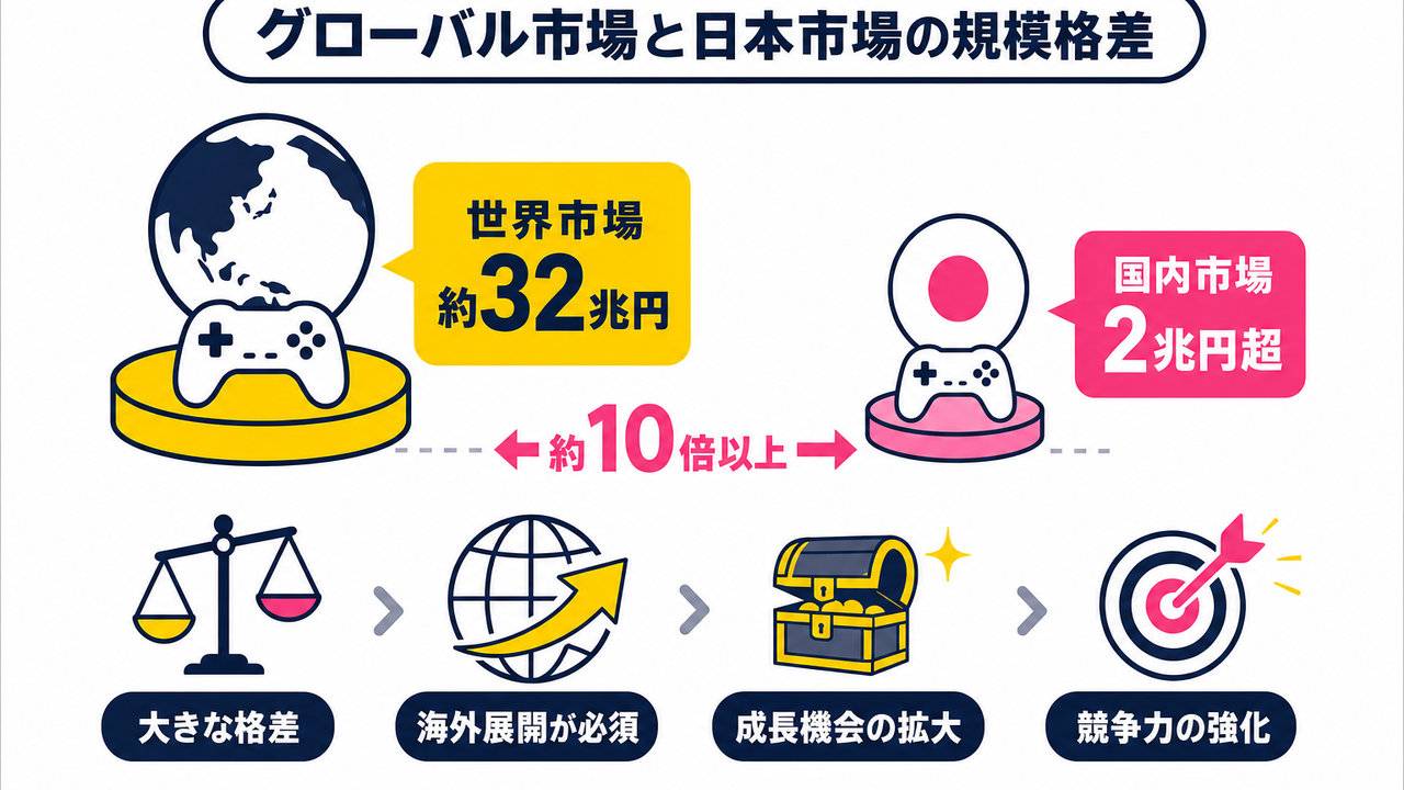 グローバル市場と日本市場の規模格差｜なぜ海外展開がゲーム企業の課題なのか