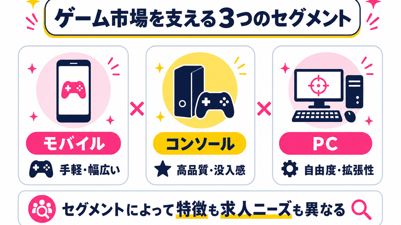 ゲーム市場の成長を支える3つのセグメント｜モバイル・コンソール・PCの動向と求人ニーズ