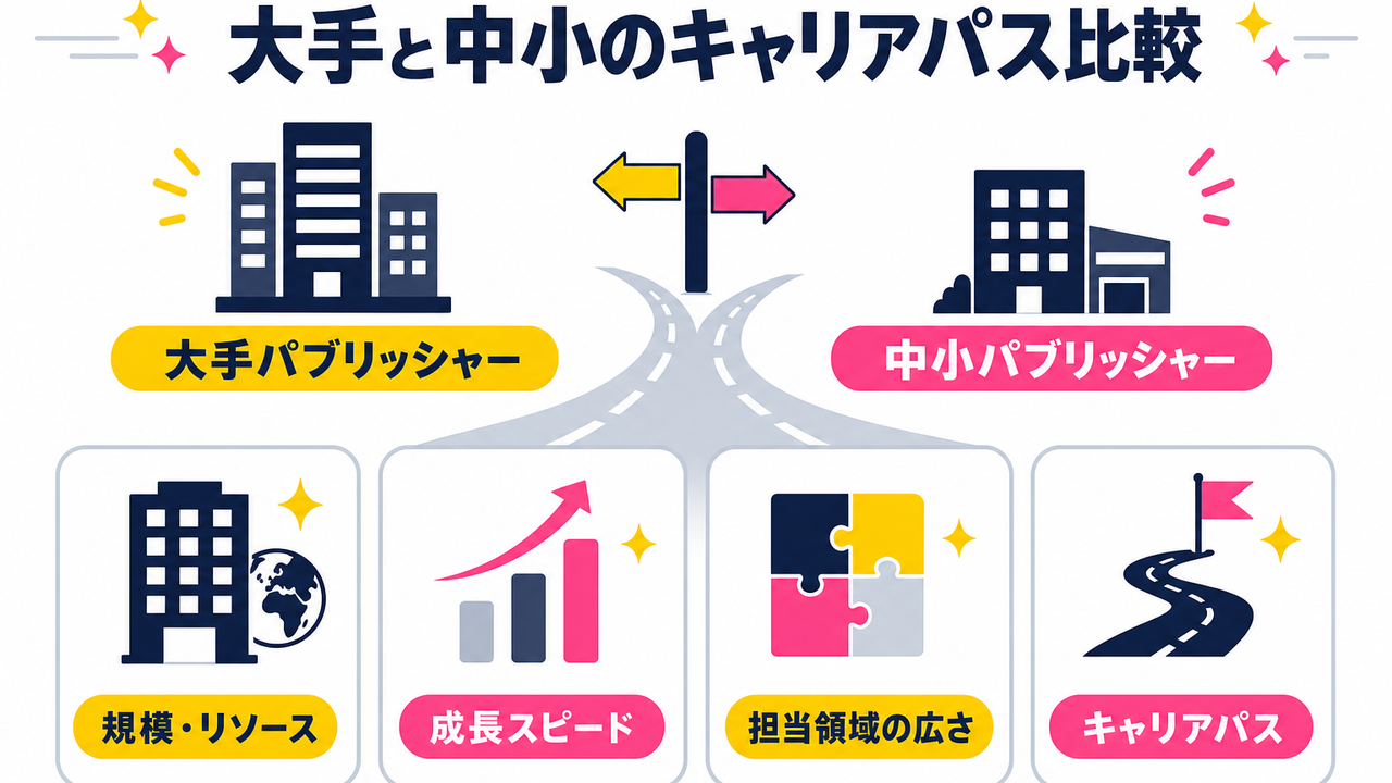 大手パブリッシャーと中小パブリッシャーのキャリアパス比較